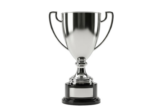 Isolated Realistic Silver Trophy Cup on a Black Pedestal