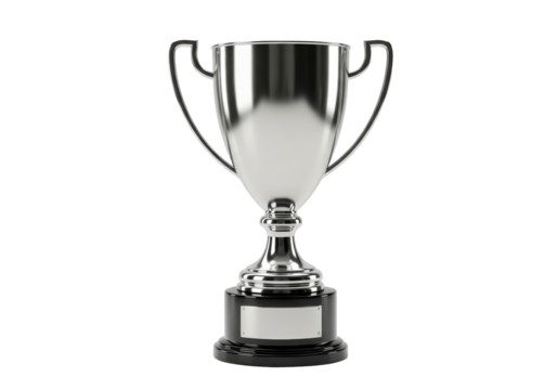 Isolated Realistic Silver Trophy Cup on a Black Pedestal