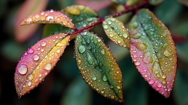 morning dew drops on bright leaves macro photography natural setting - Powered by Adobe