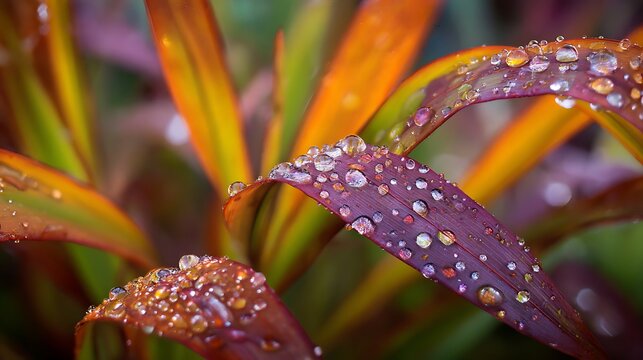 morning dew drops on bright leaves macro photography natural setting