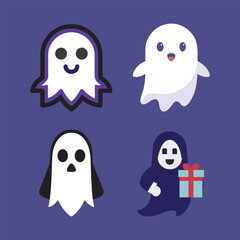 Obraz premium Four adorable cartoon ghosts in various poses and expressions