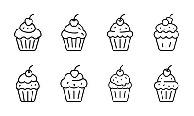 Fast Food Vector Icon Set of Burger, Pizza, French Fries, Hot Dog, Soda, Donut, Ice Cream, Flat Color Illustration for Restaurant Menu, Cafe, Sticker, Social Media, on White Background