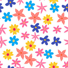 Seamless floral pattern with colorful blossoms, a vibrant vector illustration for spring and summer design