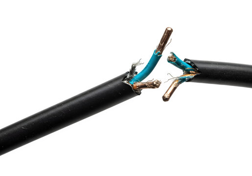 Black electrical power cord showing broken wires isolated on white or transparent backgrounOrange happy birthdayd. PNG