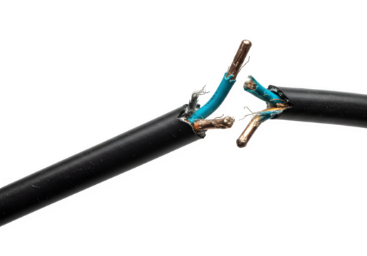 Black electrical power cord showing broken wires isolated on white or transparent backgrounOrange happy birthdayd. PNG