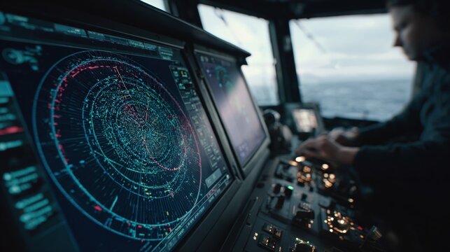 A detailed examination of the interface design showcasing a clear radar display surrounded by customizable autopilot controls where userfriendly icons and colorcoded alerts provide