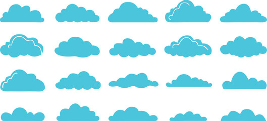 Collection of Various Cartoon Clouds, Weather Elements, Sky