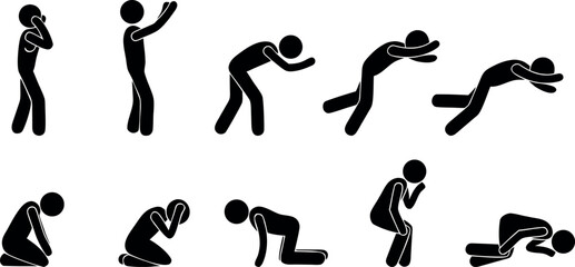 Depressed Stick Figures Showing Sadness, Grief, and Despair in Various Poses