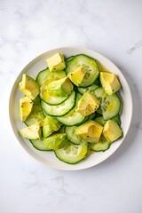 Top View Avocado Cucumber Salad Lemon Vinaigrette Minimalist Plate
