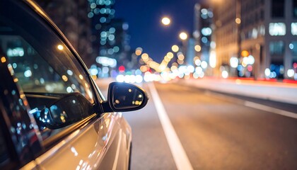 Obraz premium Night city street view from inside a car