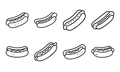 Fast Food Vector Icon Set of Burger, Pizza, French Fries, Hot Dog, Soda, Donut, Ice Cream, Flat Color Illustration for Restaurant Menu, Cafe, Sticker, Social Media, on White Background