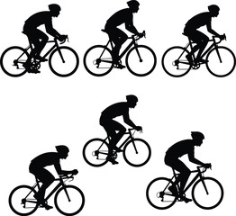 Obraz premium Collection of cyclist silhouettes riding racing bicycles, vector sport icons of athletes for competition, marathon, race, and triathlon design.