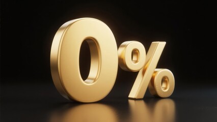 Gold 0 Percent Sign 3D Render: Luxury Zero Interest Rate Graphic Design Element for Finance Marketing