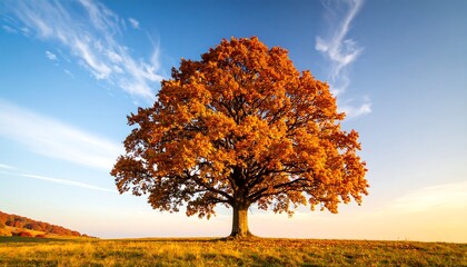 Fototapeta premium Autumnal oak tree atop a hill