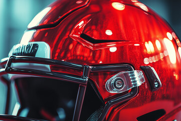 Detailed view of ventilation holes on a red football helmet showcasing design and functionality in the sports equipment