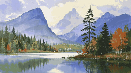 Dale's Whisper Quiet river valley scenery isolated watercolor vector illustration svg