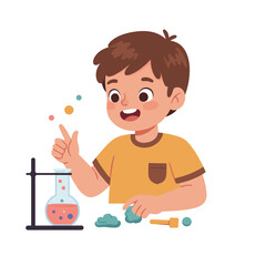 Happy child conducting science experiments and choosing classroom activity  