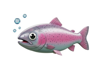 Isolated Pink Trout Fish with Bubbles
