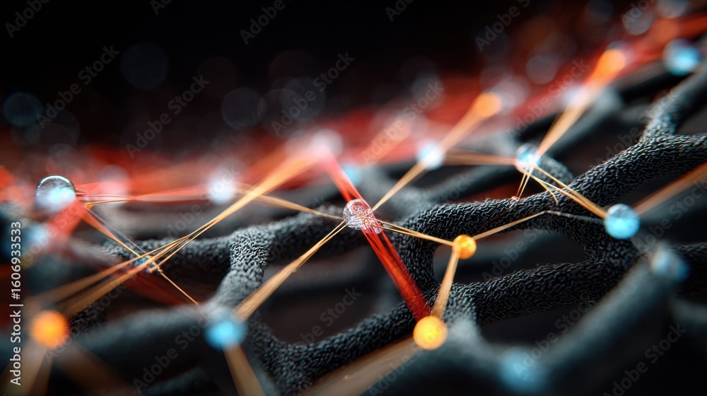 Poster macro shot revealing woven fabric with embedded flexibility sensors detecting motion, showcasing rob