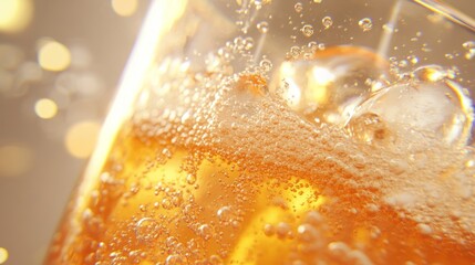 Sparkling drink with ice cubes