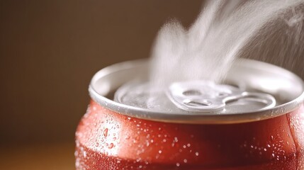 Sparkling soda can with steam