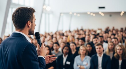 Business man speaking for a large audience