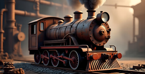 Naklejka premium 3D Rendering Rusty train industrial steam-punk background