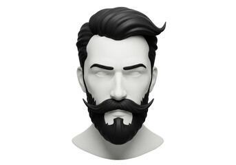 Isolated Stylish Man's Head with Beard and Mustache in Black and White
