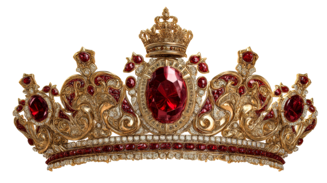 Luxurious crown design with red gemstones and intricate details
