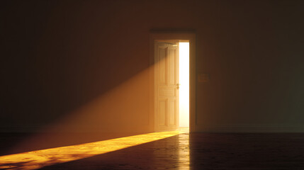 Illuminated Doorway A Beacon of Hope and New Beginnings in a Darkened Room