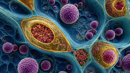 Vibrant Microscopic Organism Structure Illuminating Cellular Biology and Intricate Scientific Detail