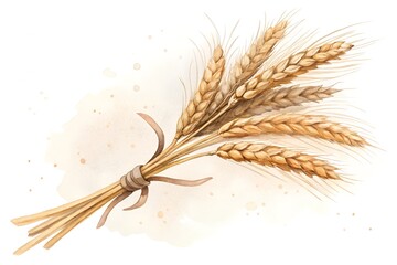 Watercolor clipart illustration of a delicate wheat bundle in soft hues suitable for rustic themes and designs