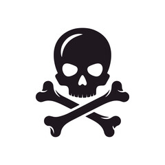 Skull and crossbones symbol in black silhouette on white background  