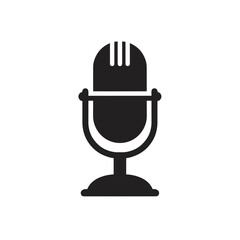 Vintage microphone in black silhouette on white background  