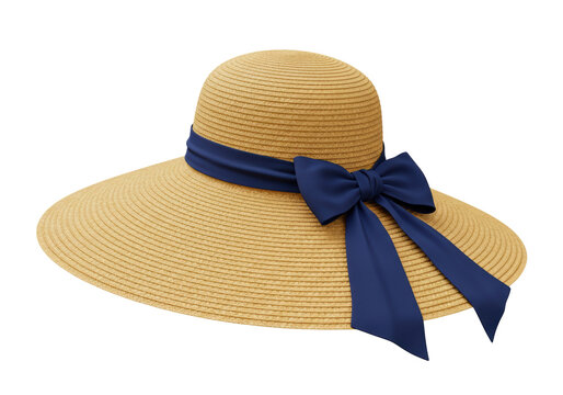 Isolated Summer Straw Hat with Navy Blue Ribbon - Powered by Adobe