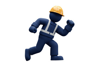 Isolated Cartoon Construction Worker Running in Action