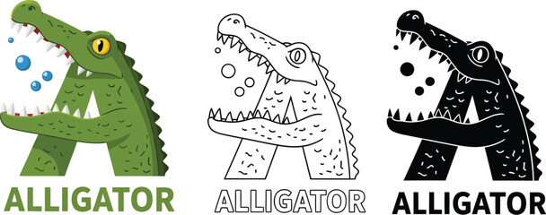 Alligator letter a logo design vector illustration animal alphabet cartoon character