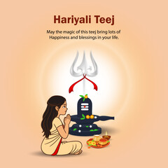Hariyali Teej Illustration with Woman Praying to Lord Shiva and Trishul Symbol
