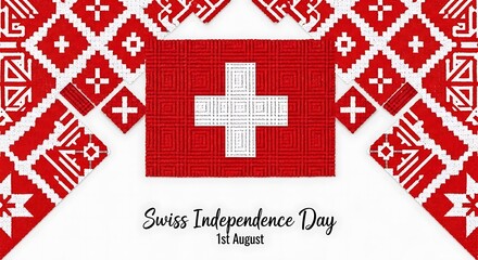 Swiss Independence Day: Red & White Pixelated Flag Celebratory Design