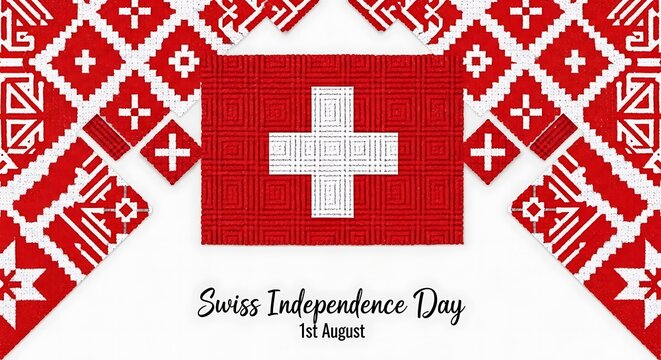 Swiss Independence Day: Red & White Pixelated Flag Celebratory Design