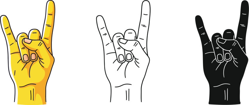 Rock on hand gesture devil horns sign metal hand rock and roll hand sign illustration