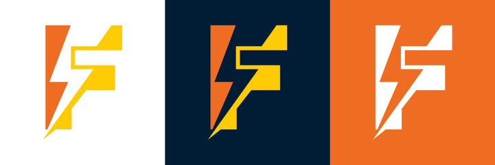 Electricity Letter F Logo Vector Design for Lightning Bolt initials, company, technology and symbol