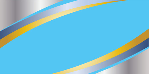 Abstract curved wave background with metallic silver, gold, and blue gradient layers over a bright blue backdrop.eps10