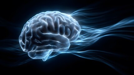 abstract brain glowing in blue light beams from a phone disrupting the brain waves the light fades and the brain calms animated pulsing effect with fluid motion