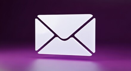 Illuminated White Envelope Icon on Dark Purple Background for Communication and Email Concept