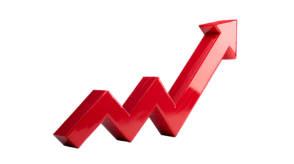 Rising red arrow showing growth trend in business metrics