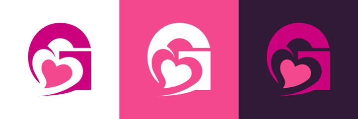 Letter G with Love , for Valentine , greeting , romantic Logo Icon Vector