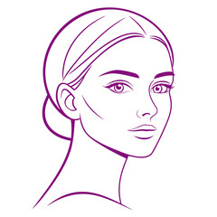 Minimalist purple line art drawing of a woman's face and shoulders portrait 1