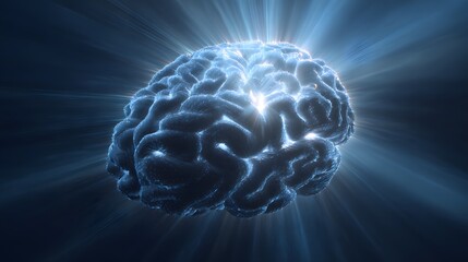 abstract brain glowing in blue light beams from a phone disrupting the brain waves the light fades and the brain calms animated pulsing effect with fluid motion