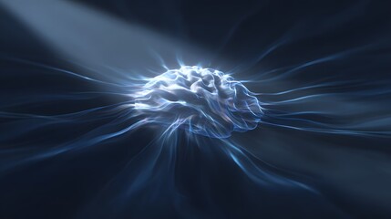 abstract brain glowing in blue light beams from a phone disrupting the brain waves the light fades and the brain calms animated pulsing effect with fluid motion